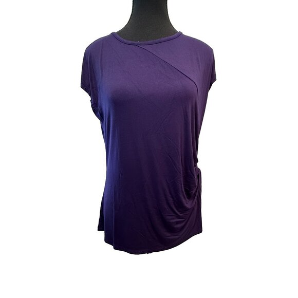 NWOT Colleen Lopez Purple Side-Tie Ruched Blouse Top | Size S Cap Sleeve - Picture 1 of 6